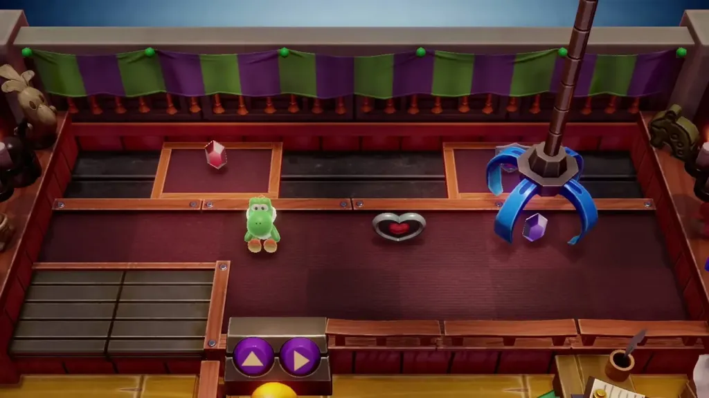The crane claw above the purple rupee in the Trendy Game shop The crane claw above the purple rupee in the Trendy Game shop