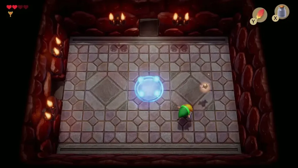 Blue warp portal glowing in the room after Rolling Bones falls Blue warp portal glowing in the room after Rolling Bones falls