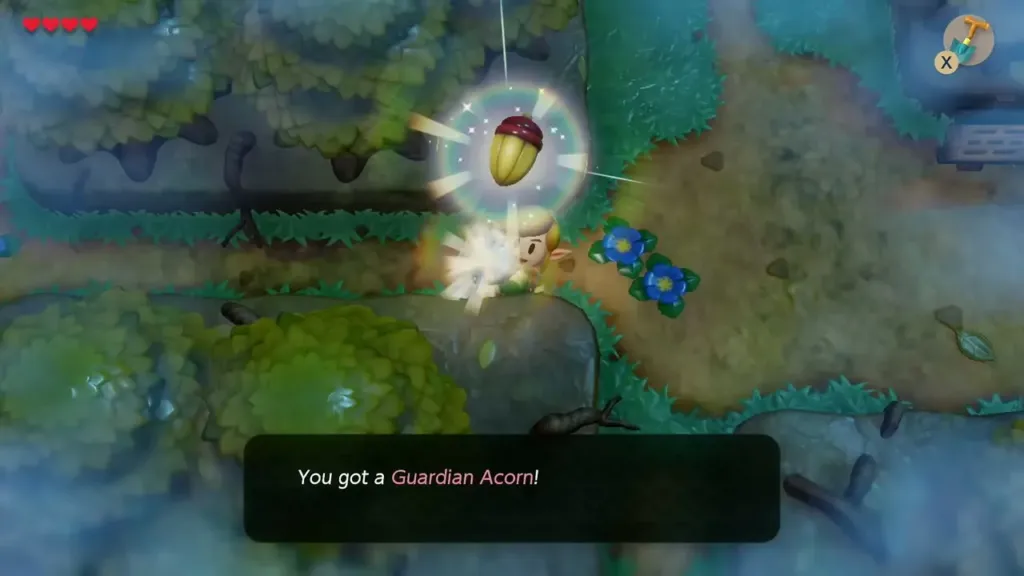 Link holding up the Guardian Acorn with its name box Link holding up the Guardian Acorn with its name box