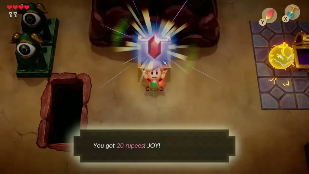 Link holding up a red rupee with the 20 rupees message Link holding up a red rupee with the 20 rupees message