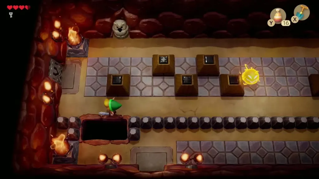Long room with an owl statue and rows of blocks in Tail Cave Long room with an owl statue and rows of blocks in Tail Cave