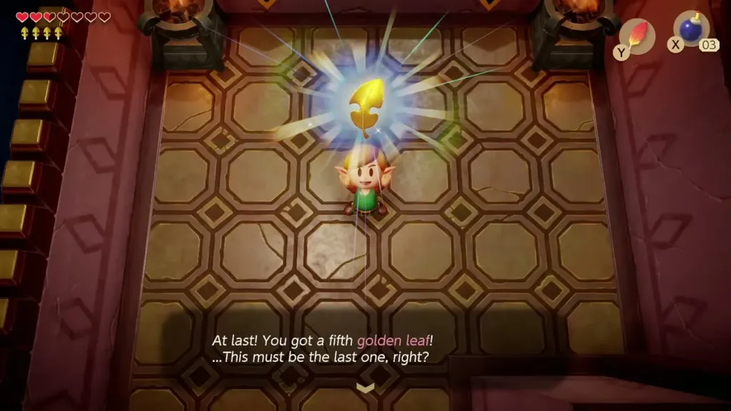 Link holding up the fifth Golden Leaf as the message about the last leaf appears