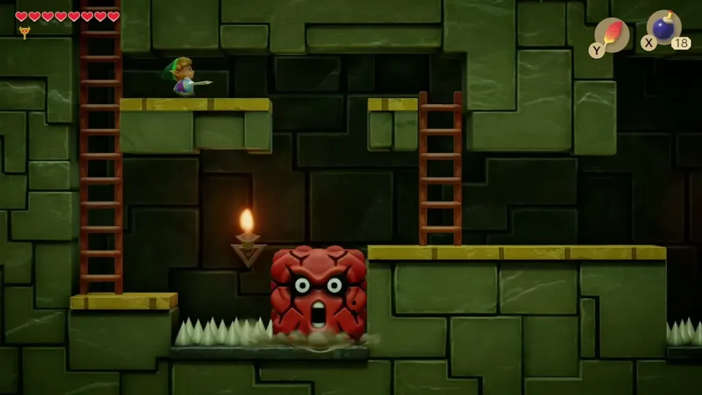 Thwomp fallen onto the spikes to form a platform