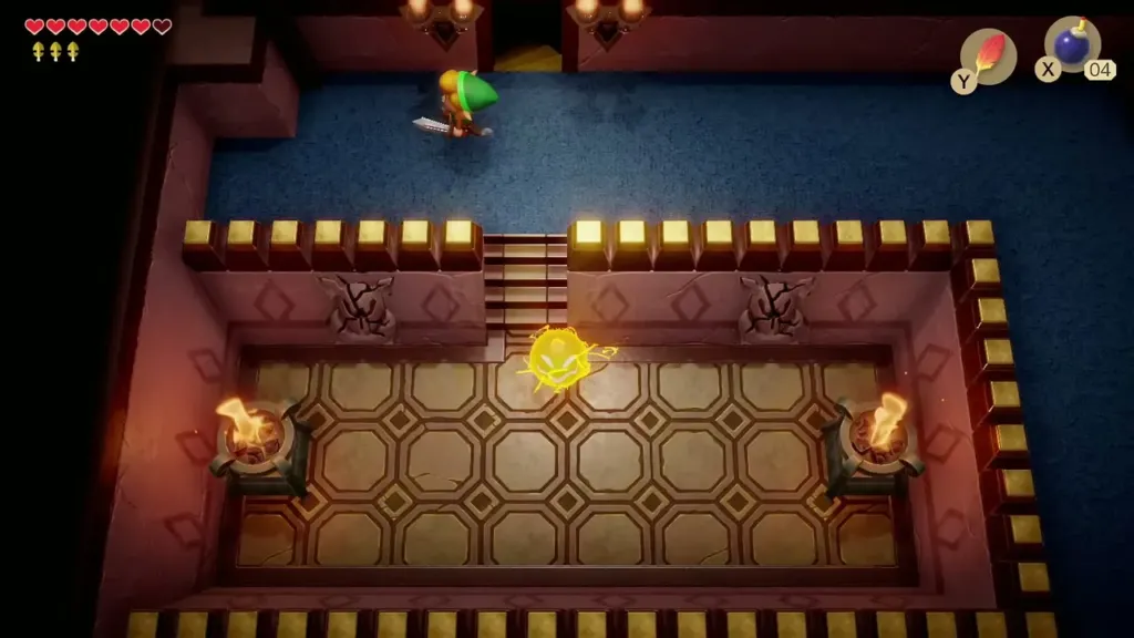 Torch room with two cracked wall patches beside the stairs and a Spark