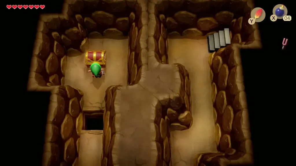 Link at the chest in the cave