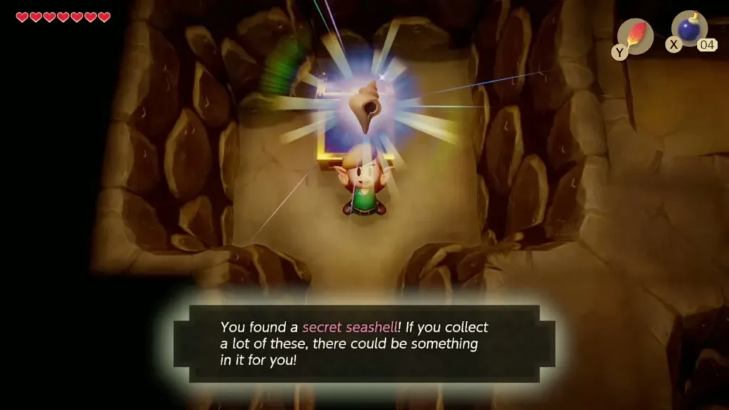 Link holding up the Secret Seashell with the item message shown