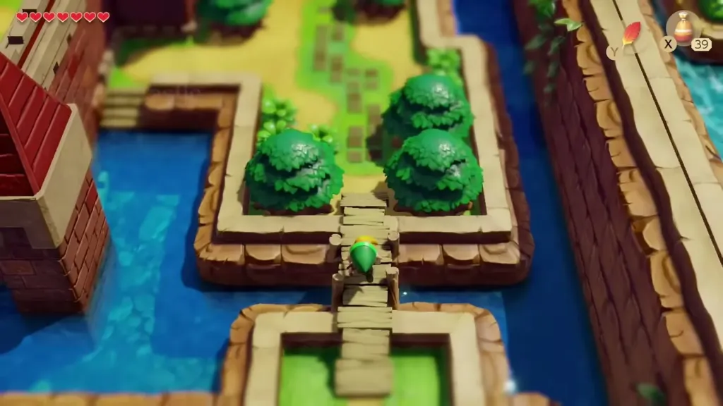 Link walking over the new bridge toward the castle grounds