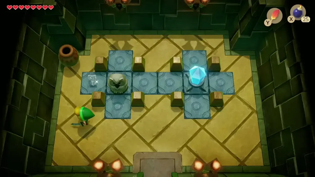 Link in the room with the blue crystal switch and blue floor tiles