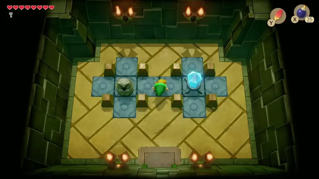 Link striking the crystal switch among the barrier tiles