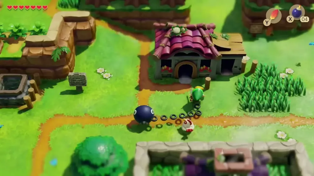 Link and Bow-Wow walking up to Madam MeowMeow's house