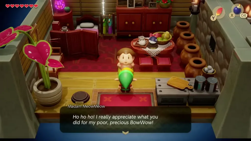 Madam MeowMeow thanking Link for rescuing Bow-Wow in her house