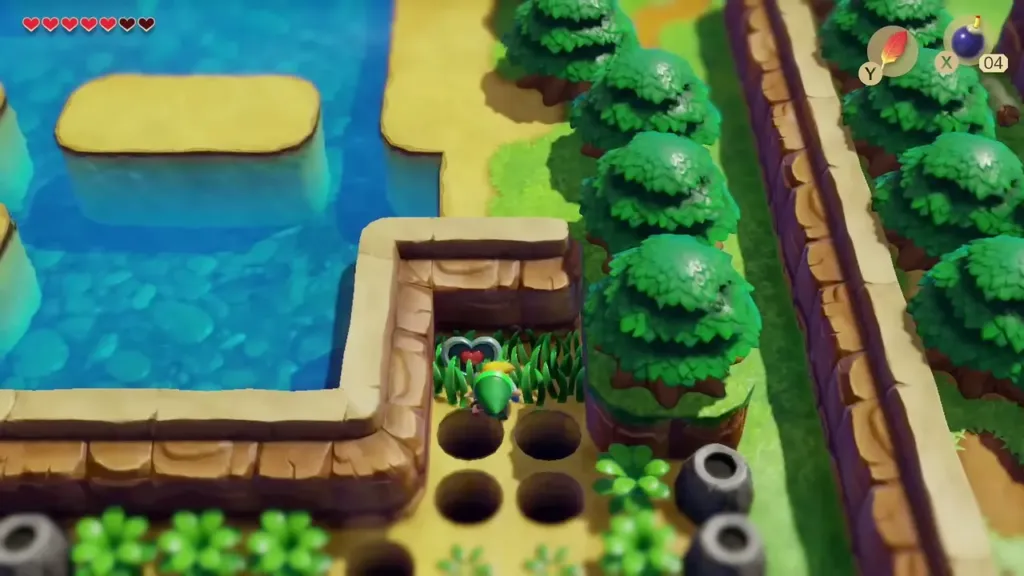 Link beside a line of holes in the Pothole Field with the Piece of Heart ahead