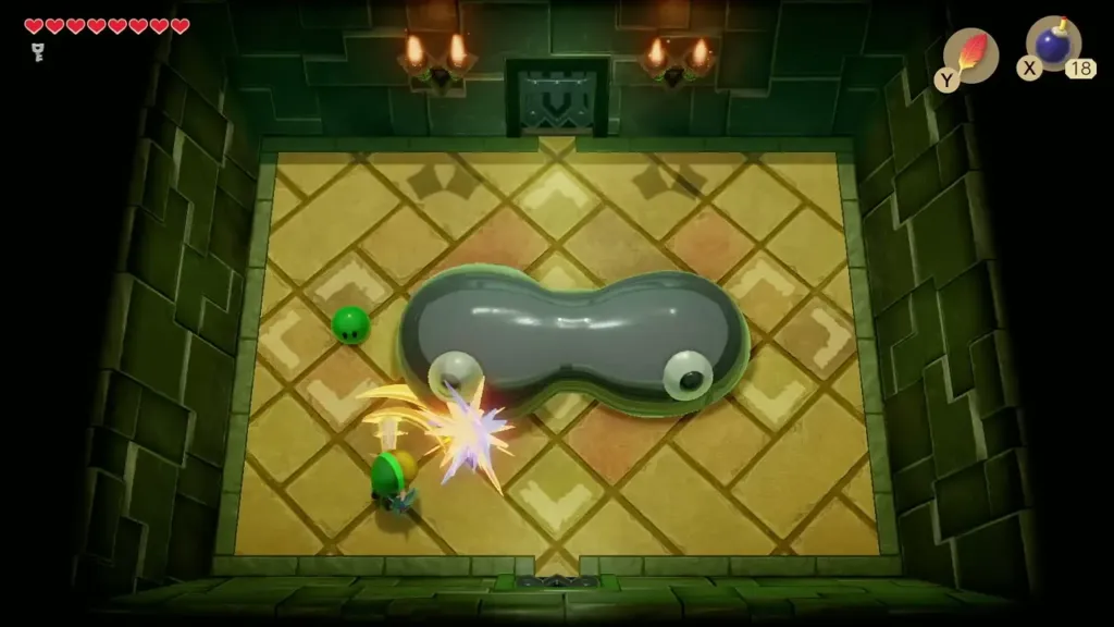 Link slashing a stretched Slime Eye