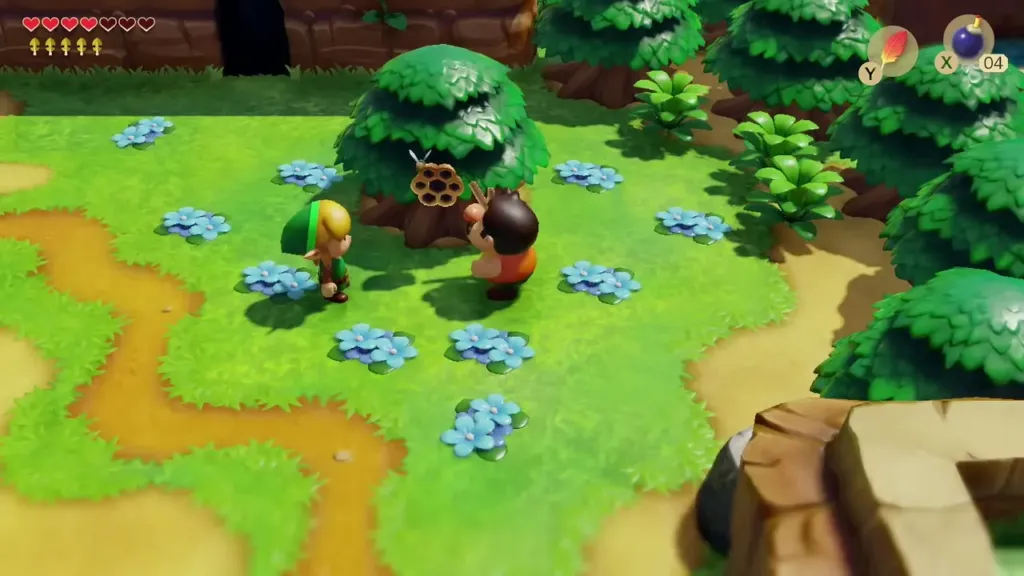 Link and Tarin beneath the tree with the beehive