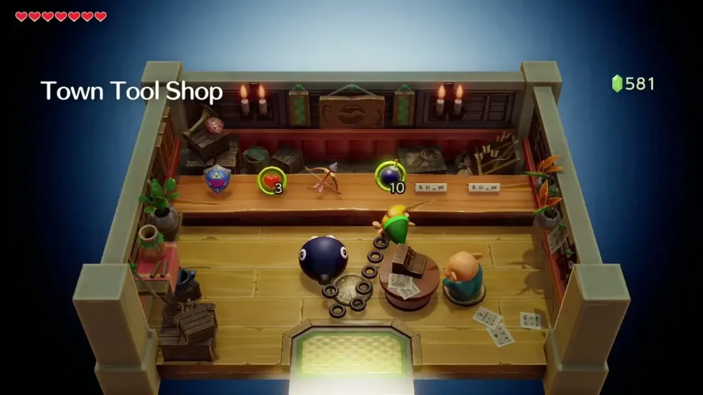 Link inside the Town Tool Shop beside the bomb shelf