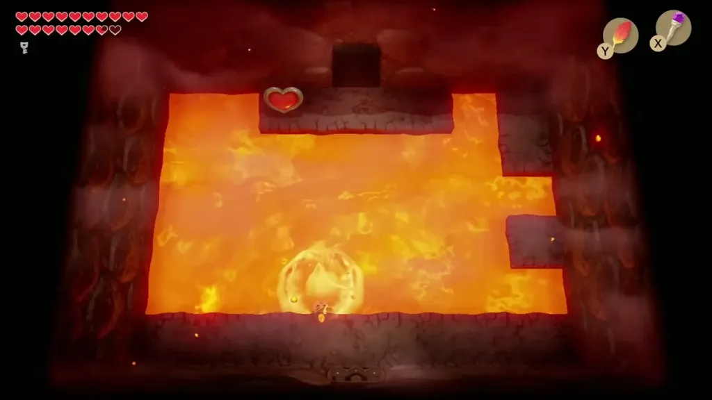 A Heart Container on the ledge at the top of the lava room A Heart Container on the ledge at the top of the lava room