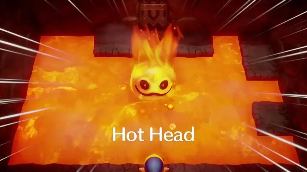 Hot Head rising as a flaming face from the lava room Hot Head rising as a flaming face from the lava room