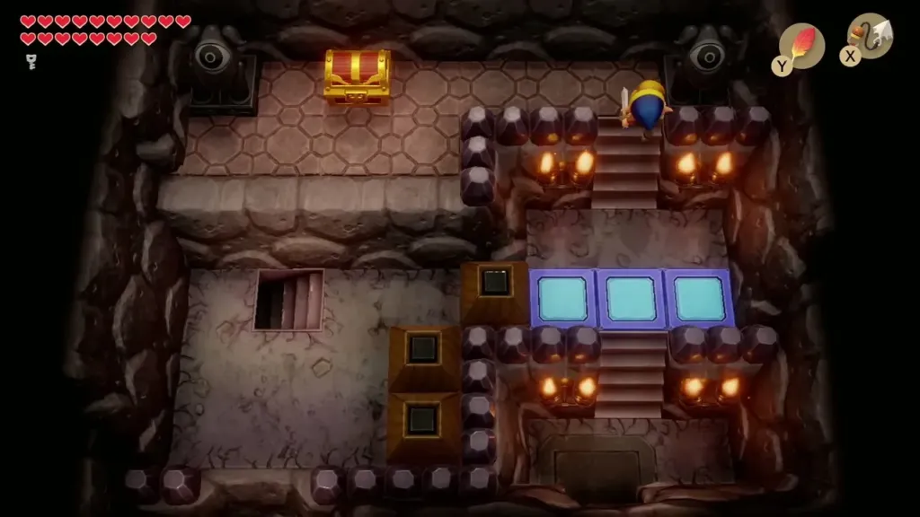 Lowered blue blocks and the stairs up to the chest Lowered blue blocks and the stairs up to the chest