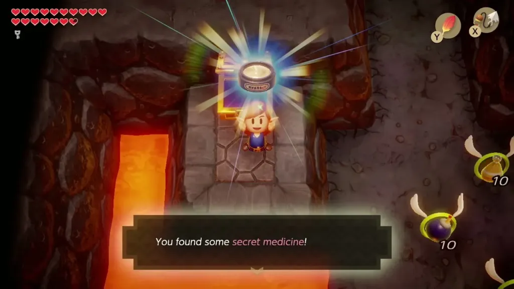 Link holding up the secret medicine with its message box Link holding up the secret medicine with its message box