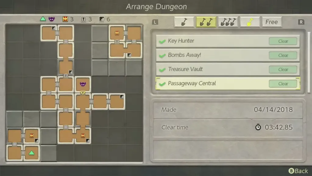 Arrange Dungeon list with Key Hunter, Bombs Away, Treasure Vault and Passageway Central cleared