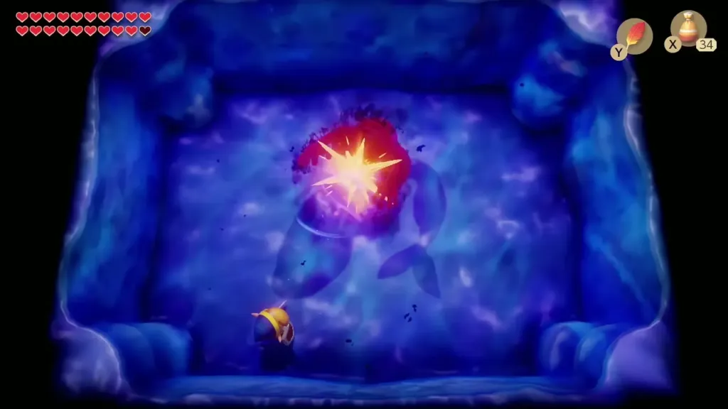A bright burst as the first form changes shape while Link waits below