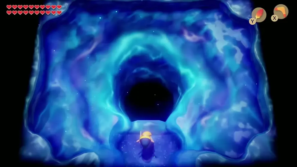 The circular hole glowing brighter in the maze's final room