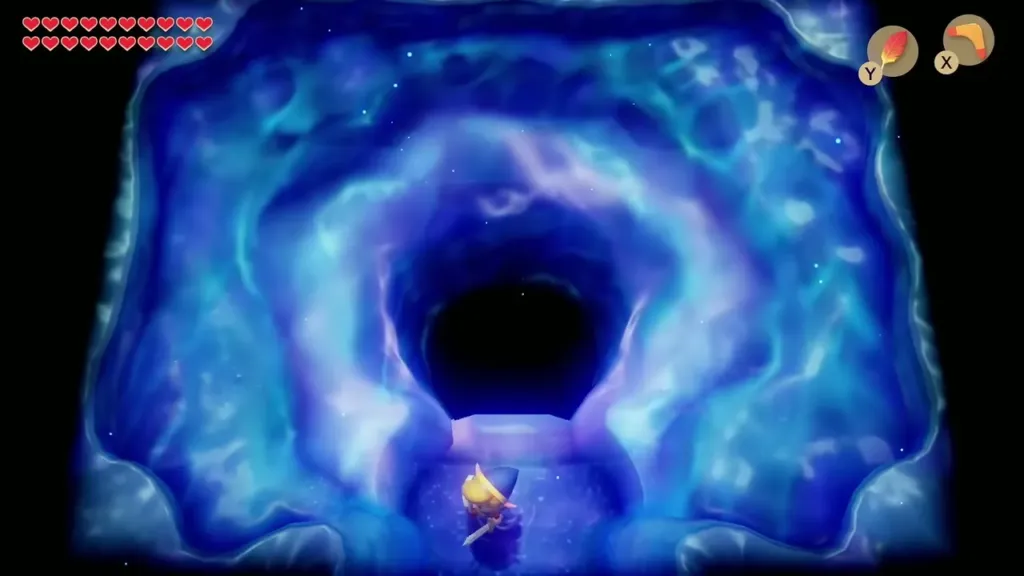 Link standing before a swirling circular hole in the floor