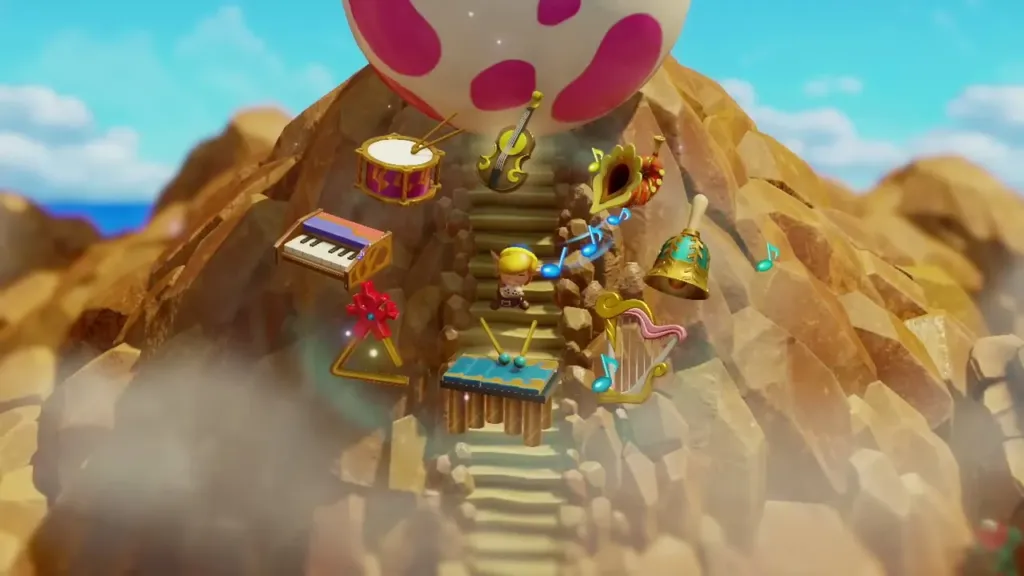 The eight instruments circling Link as he climbs the stairs toward the Wind Fish's Egg