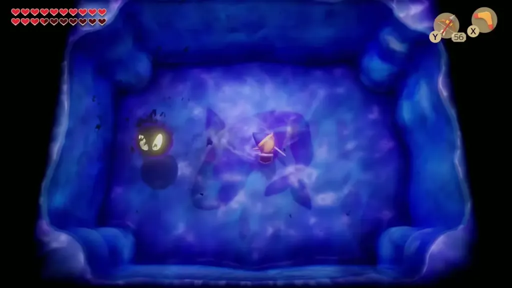 The Lanmola shadow with glowing eyes at the left while Link waits mid-arena