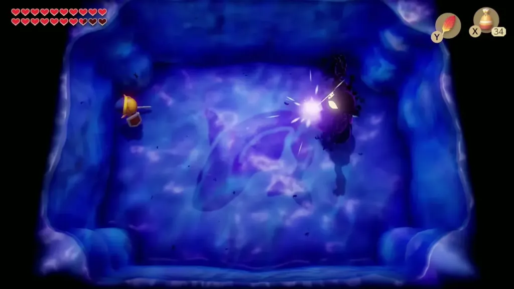 Link at the left wall as an energy ball flashes beside the dark shadow