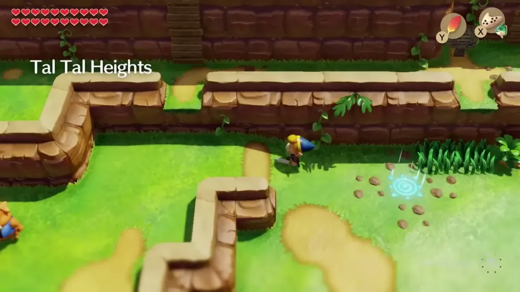 Link on the grassy ledges of Tal Tal Heights beside a glowing circle on the ground
