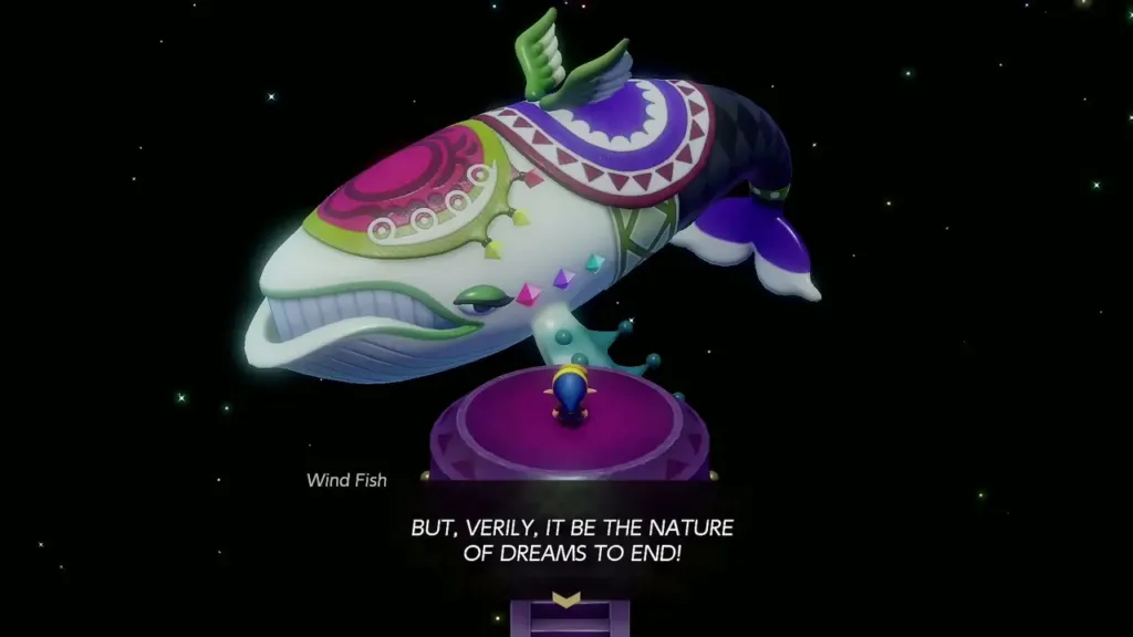 The Wind Fish above Link on its platform as it speaks