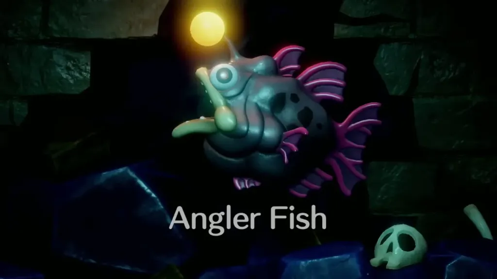The Angler Fish with its glowing lure at the start of the boss fight The Angler Fish with its glowing lure at the start of the boss fight