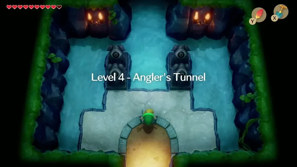Link entering the flooded first room of Angler's Tunnel Link entering the flooded first room of Angler's Tunnel