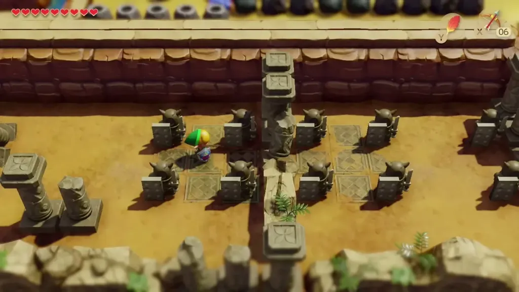 Link standing near a cluster of Armos statues in the Ancient Ruins Link standing near a cluster of Armos statues in the Ancient Ruins