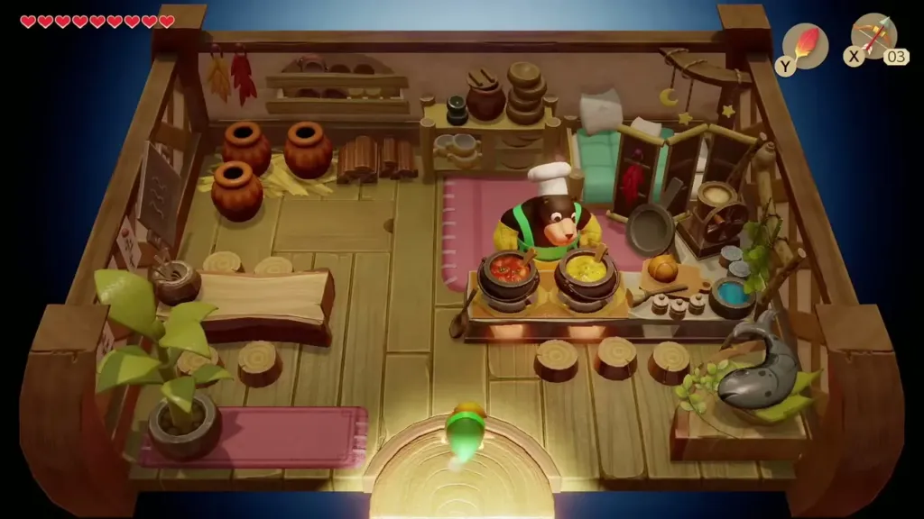 Link entering Chef Bear's kitchen in Animal Village Link entering Chef Bear's kitchen in Animal Village