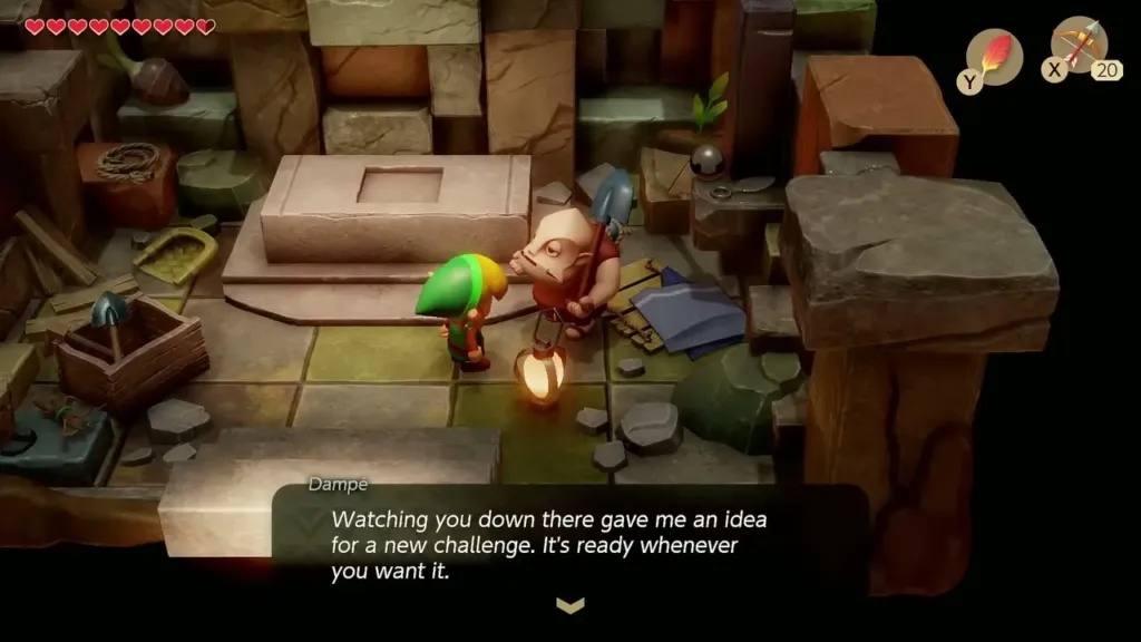 Dampé offering Link a new challenge in his shack Dampé offering Link a new challenge in his shack
