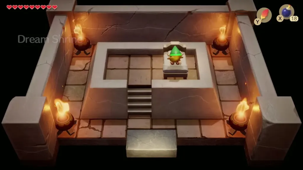 Link sleeping in the bed inside the Dream Shrine Link sleeping in the bed inside the Dream Shrine