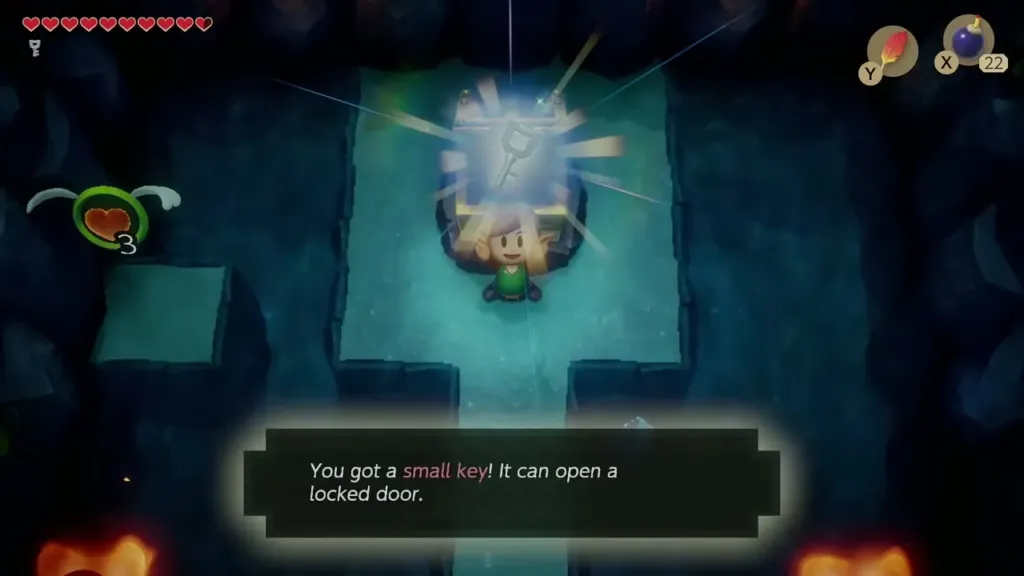 Link holding up the first small key from the chest Link holding up the first small key from the chest