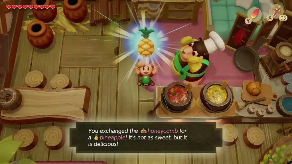 Link holding up a Pineapple received from Chef Bear Link holding up a Pineapple received from Chef Bear