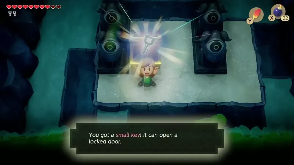 Link holding up the second small key from the chest Link holding up the second small key from the chest