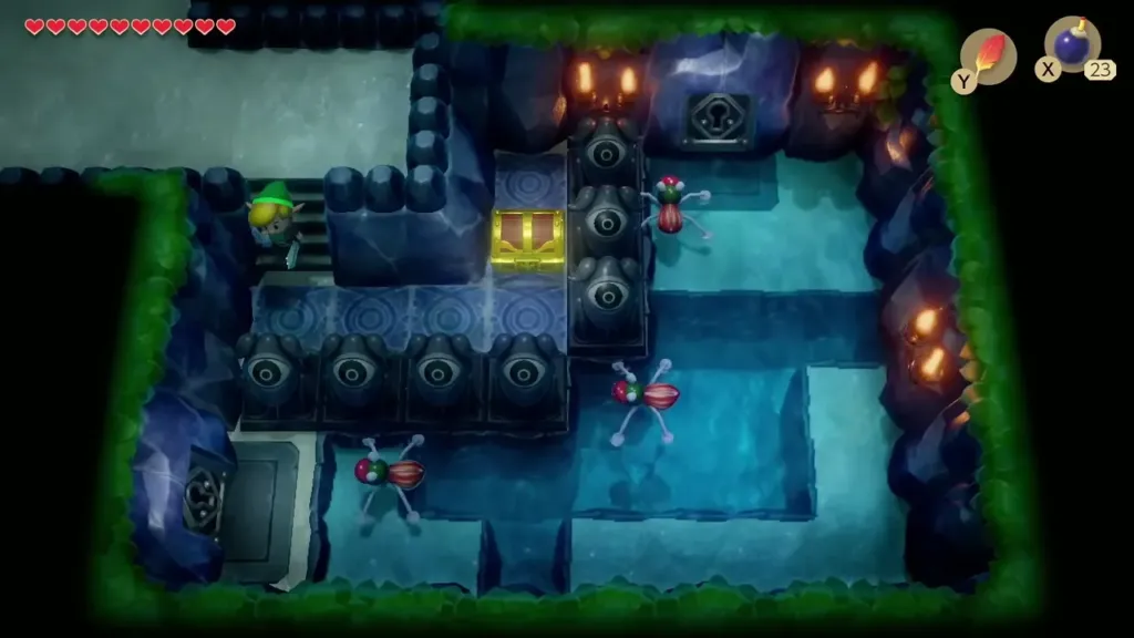Room with stone eye statues and the chest at the upper left Room with stone eye statues and the chest at the upper left