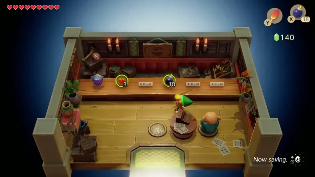 Link in the Town Tool Shop with the rupee counter down to 140 Link in the Town Tool Shop with the rupee counter down to 140
