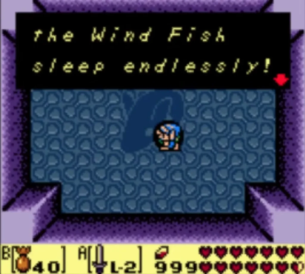 Link in the dream arena with Magic Powder on B and the Sword on A under a Nightmare message