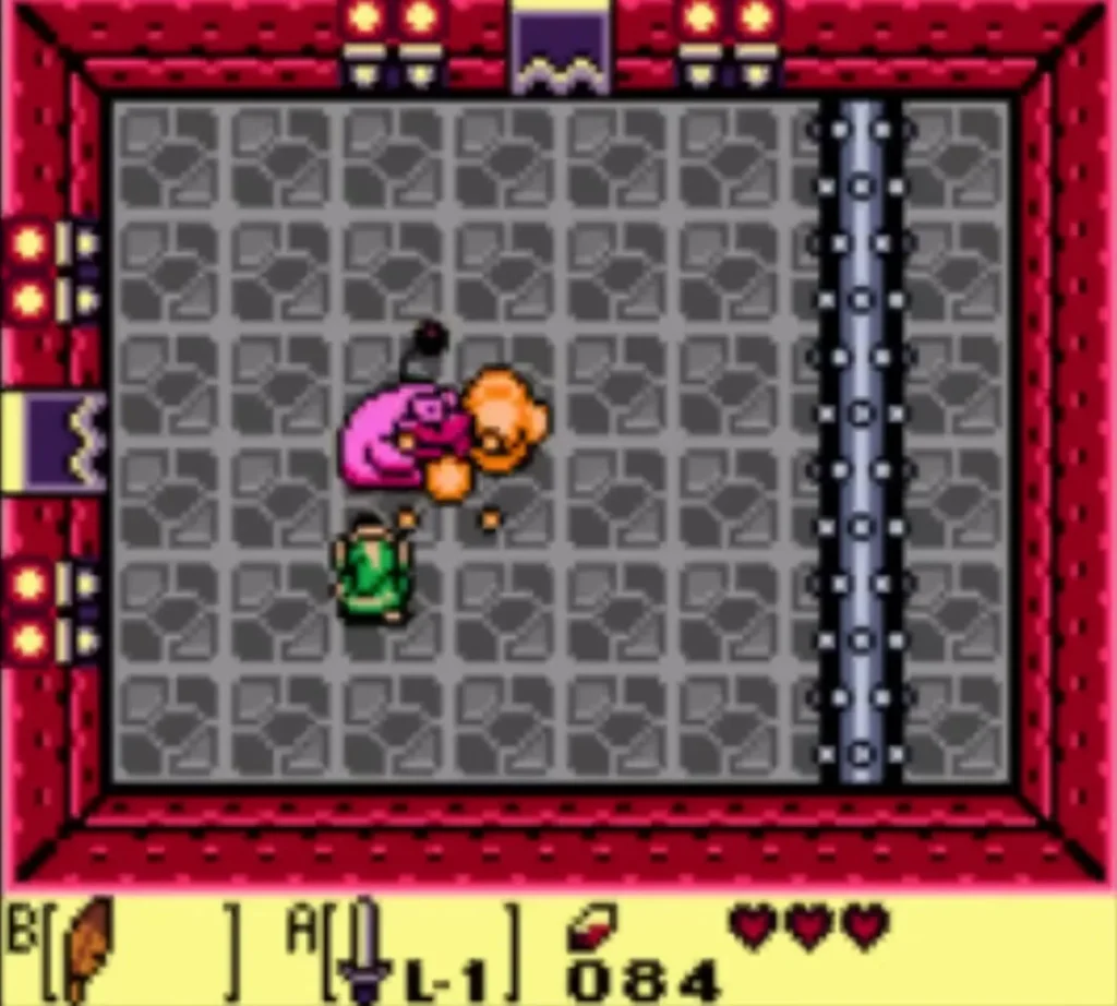 Rolling Bones flashes orange under a sword hit on the grey floor