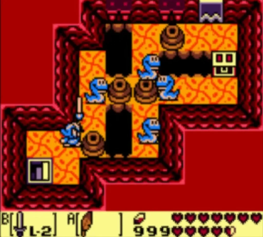 Blue Ropes and lifted pots in a chamber of the lava dungeon