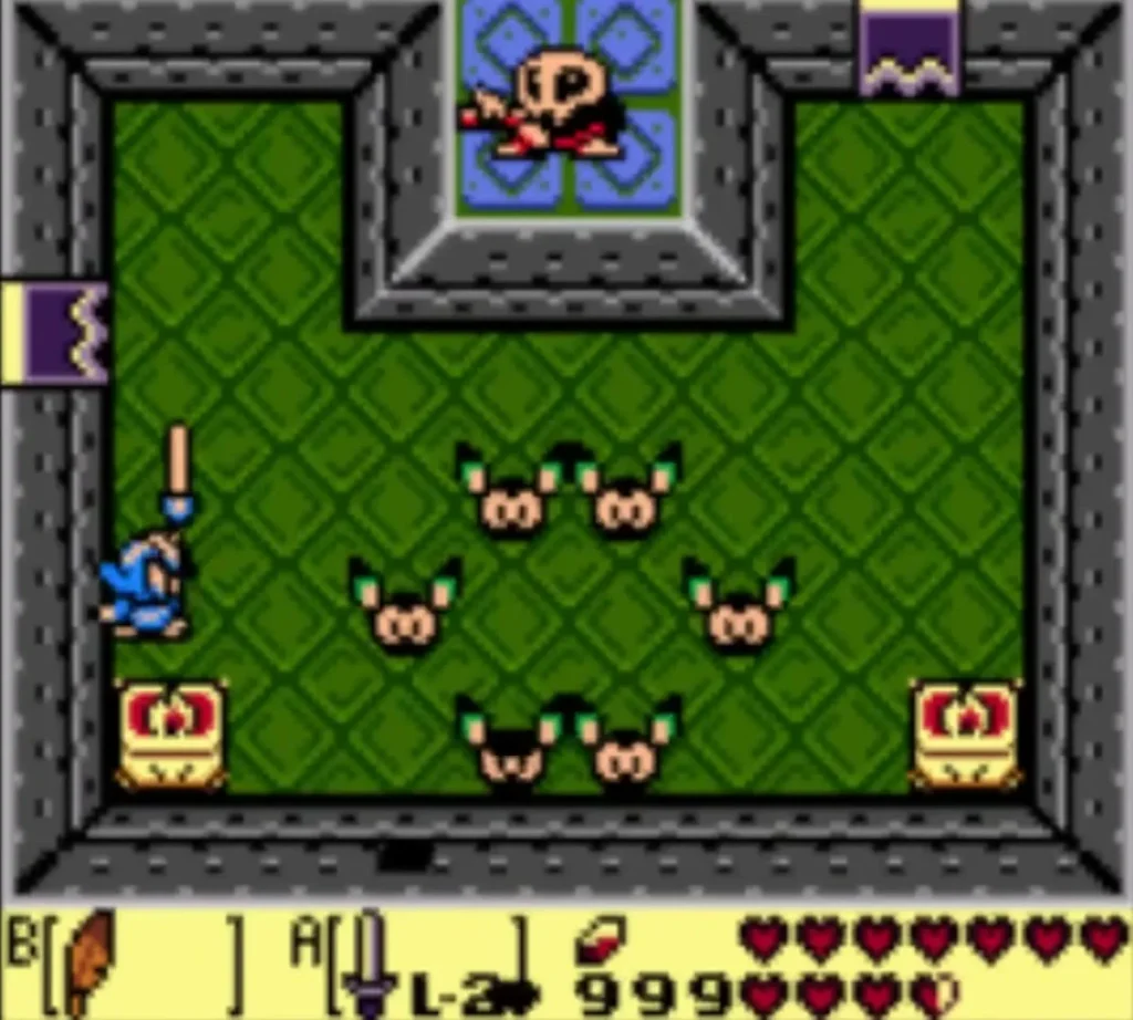 Six Big Keese circle Link in the green-tiled room under the Grim Creeper