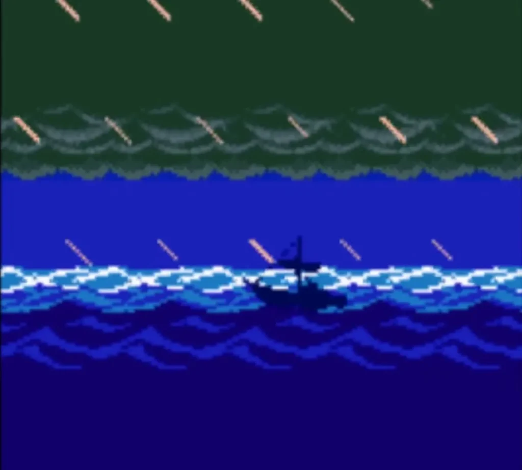 A small ship tossed on dark storm waves under heavy rain A small ship tossed on dark storm waves under heavy rain