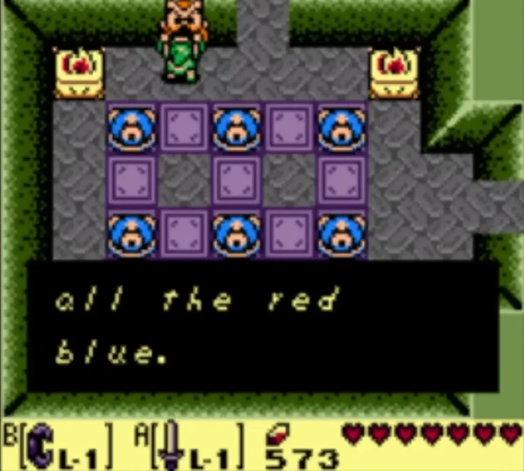 The owl statue room's clue box ends with all the red blue, fully typed, above the statue row The owl statue room's clue box ends with all the red blue, fully typed, above the statue row