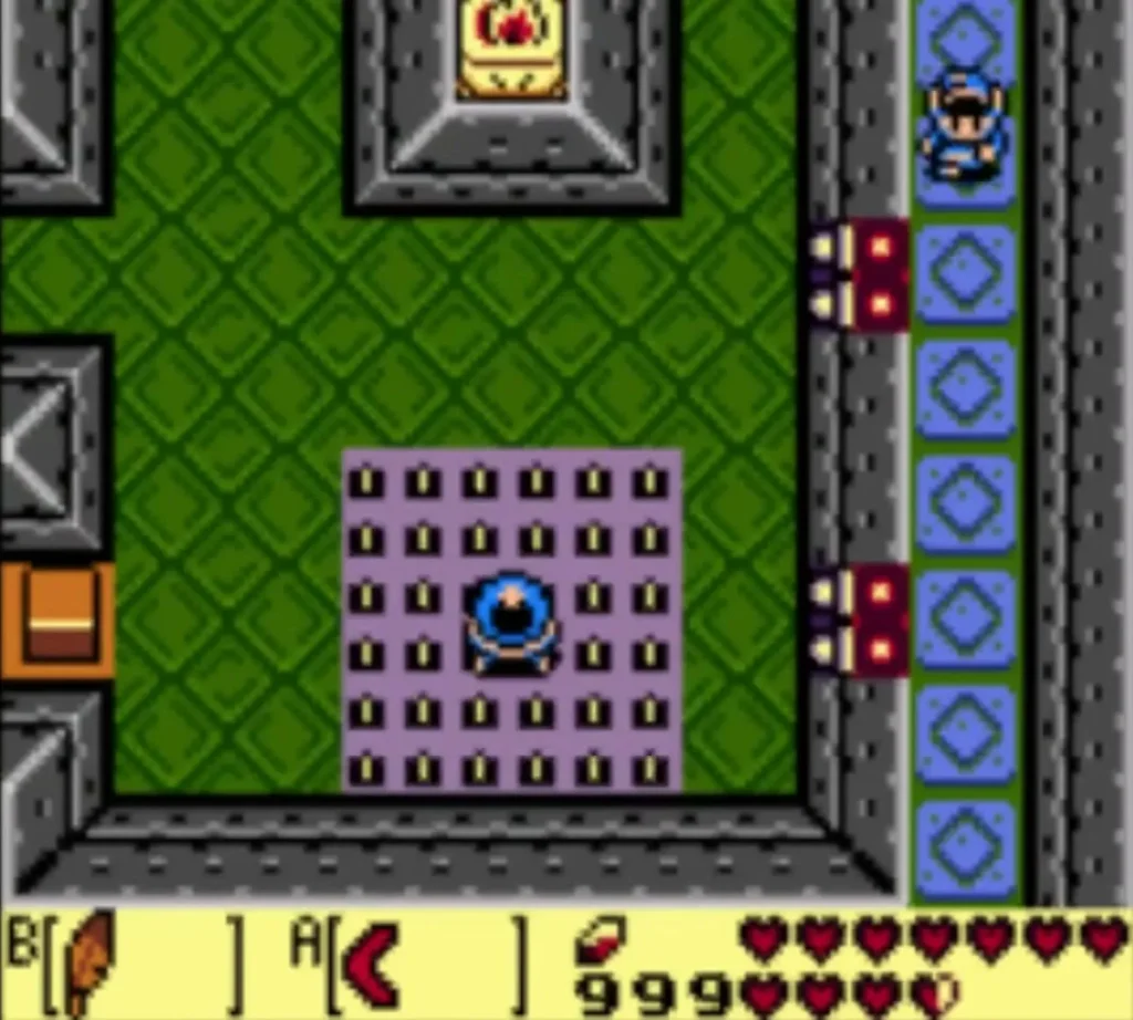 A blue Anti-Kirby on a spiked carpet in a room on the first floor of Eagle's Tower A blue Anti-Kirby on a spiked carpet in a room on the first floor of Eagle's Tower